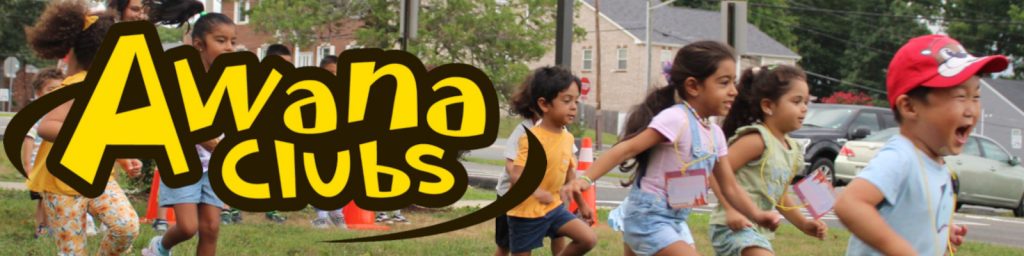 photo of a bunch of children racing; says "Awana Clubs"