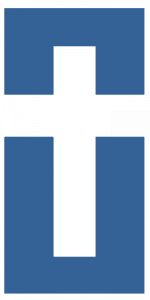 medium blue vertical rectangle with a cut-out in the middle creating "white space" in the shape of a cross