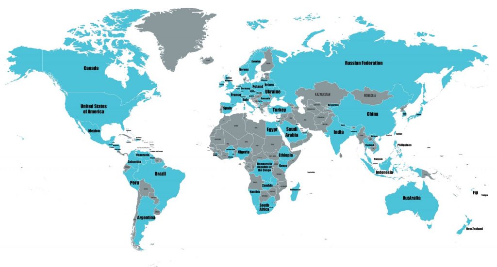 world map with countries that have listened to Emmanuel's messages in teal